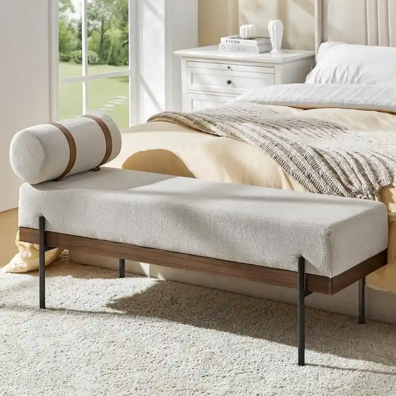 Upholstered Entryway Bench with Removable Bolster Pillow