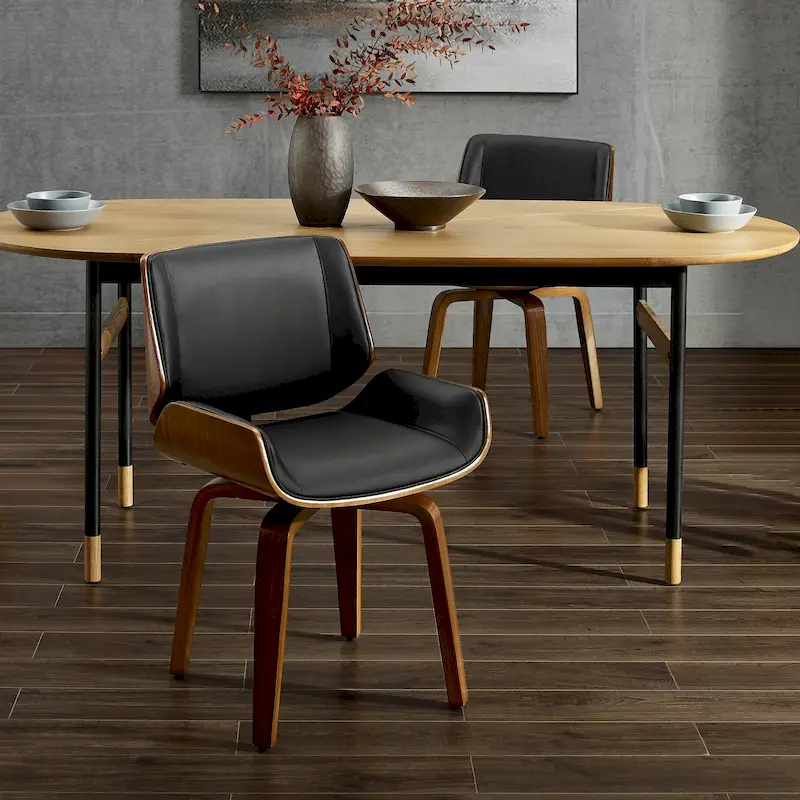 Black/Brown Mid-Century Faux Leather Swivel Dining Chair, 360° Swivel, Single Seat, 265 lbs Capacity