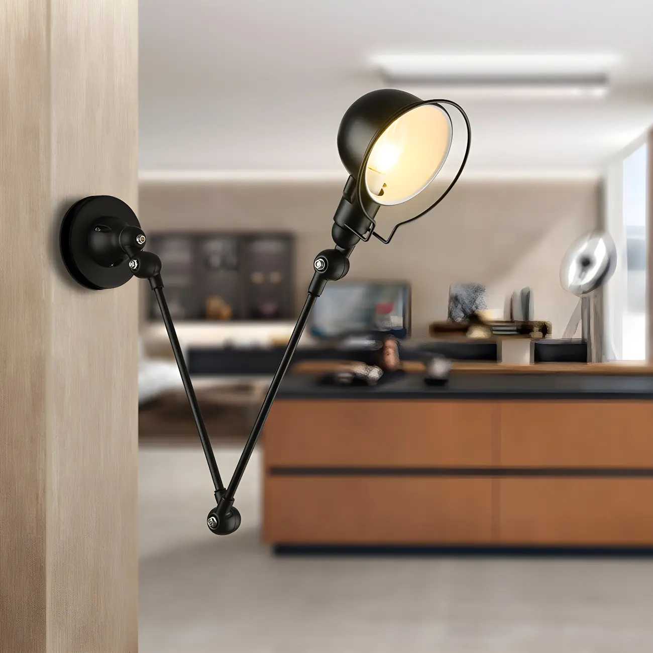 Industrial Metal Swing Arm Bowl Shade Wall Light