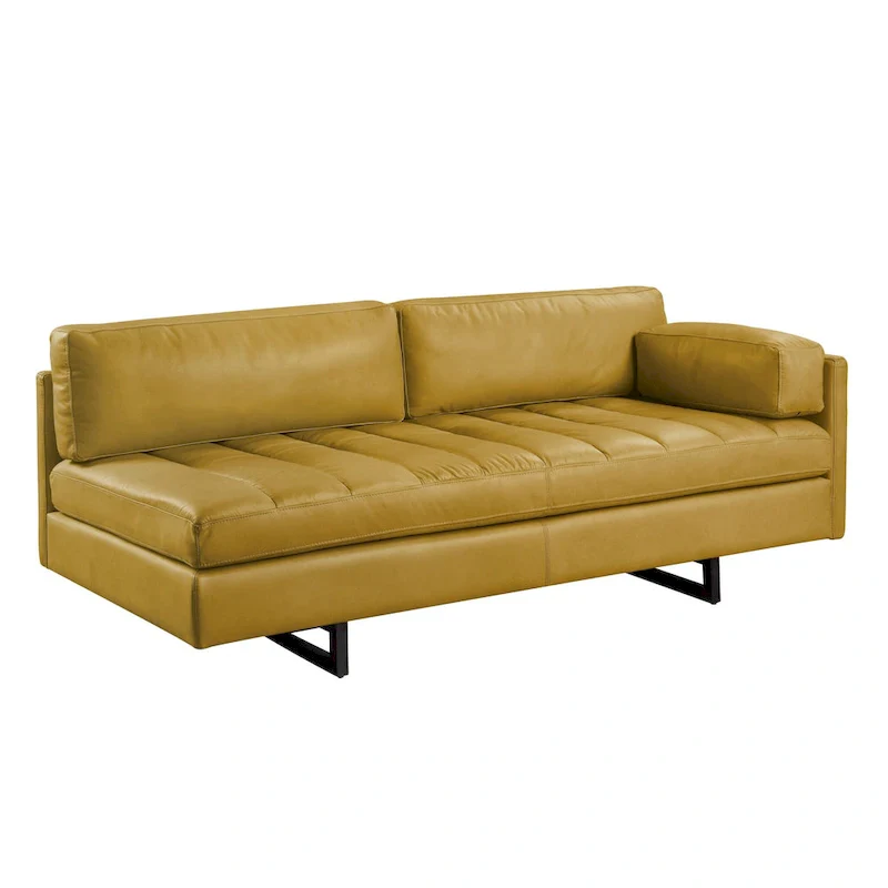 HomeRoots 74 Mustard Top Grain Leather Sofa With Black Legs - 74