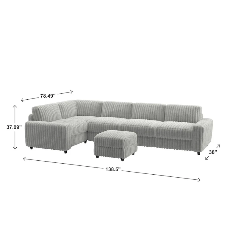 Veyron Furry Channel Fabric Down-filled L-Shape 4-Seat Modular Sectional Sofa with Ottoman by iNSPIRE Q Modern