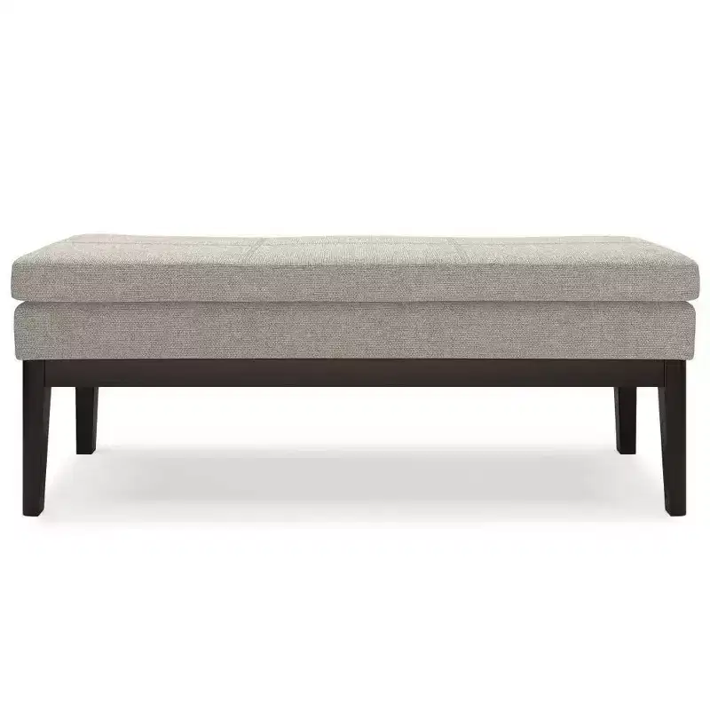 Distressed Saddle Brown / Greige Mid-Century Rectangle Ottoman Bench, Seats 2