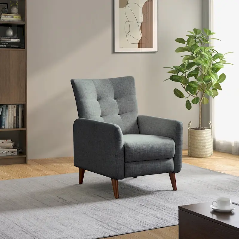 Manual Recliner Chair, Dual Position, Wood Legs, Grey / Navy / Ivory / Mustard / Blue, Seats 1