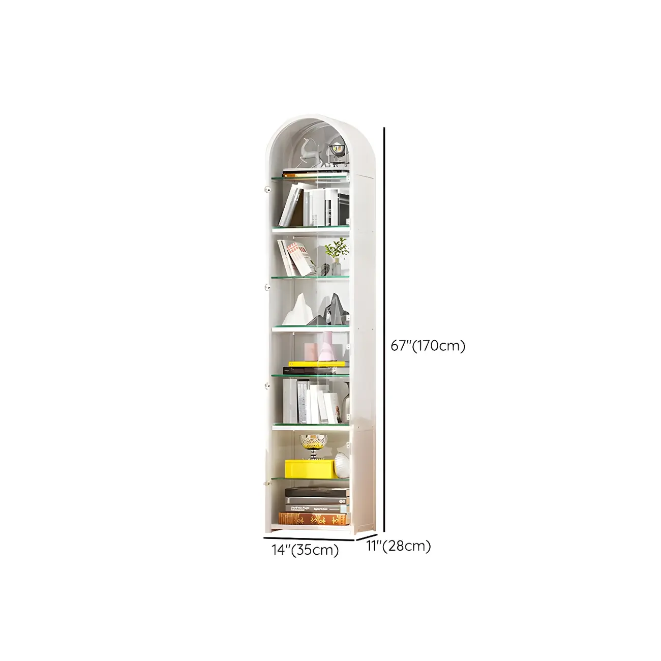 Adjustable Steel Arch Glass Shelf Display Cabinet with Light