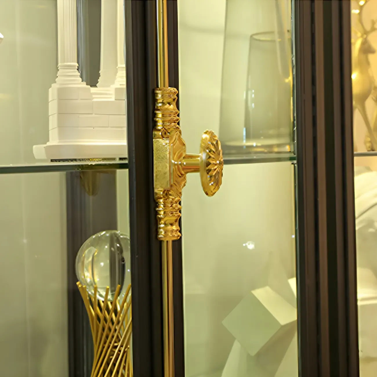 Glam Black Metal Frame Glass Curio Cabinet