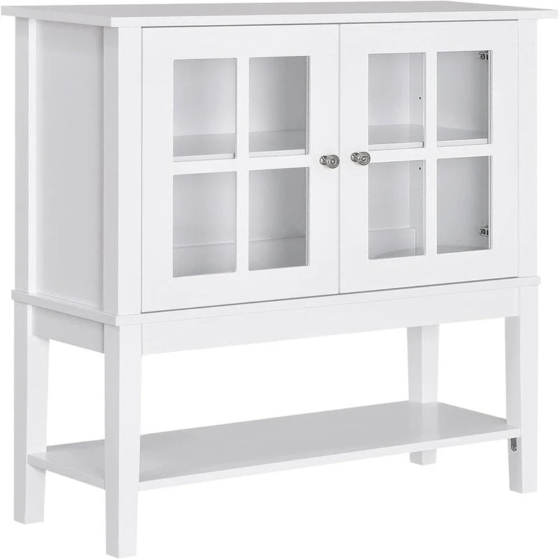 White / Grey Tempered Glass Door Sideboard Cabinet, 2-Door Storage
