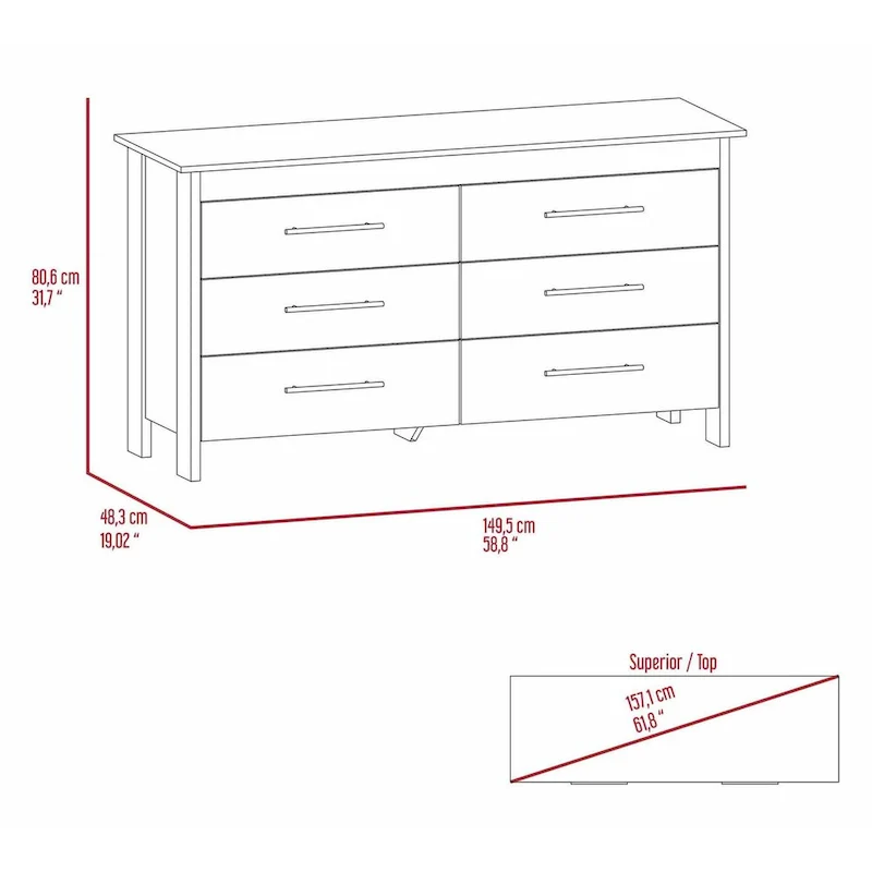 Southington 6-Drawer Rectangle Dresser Light Oak and White
