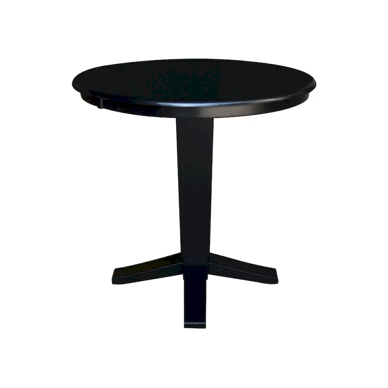 Round Solid Parawood Counter Height Pedestal Dining Table – Black / White / Distressed Oak / Unfinished / Hickory
