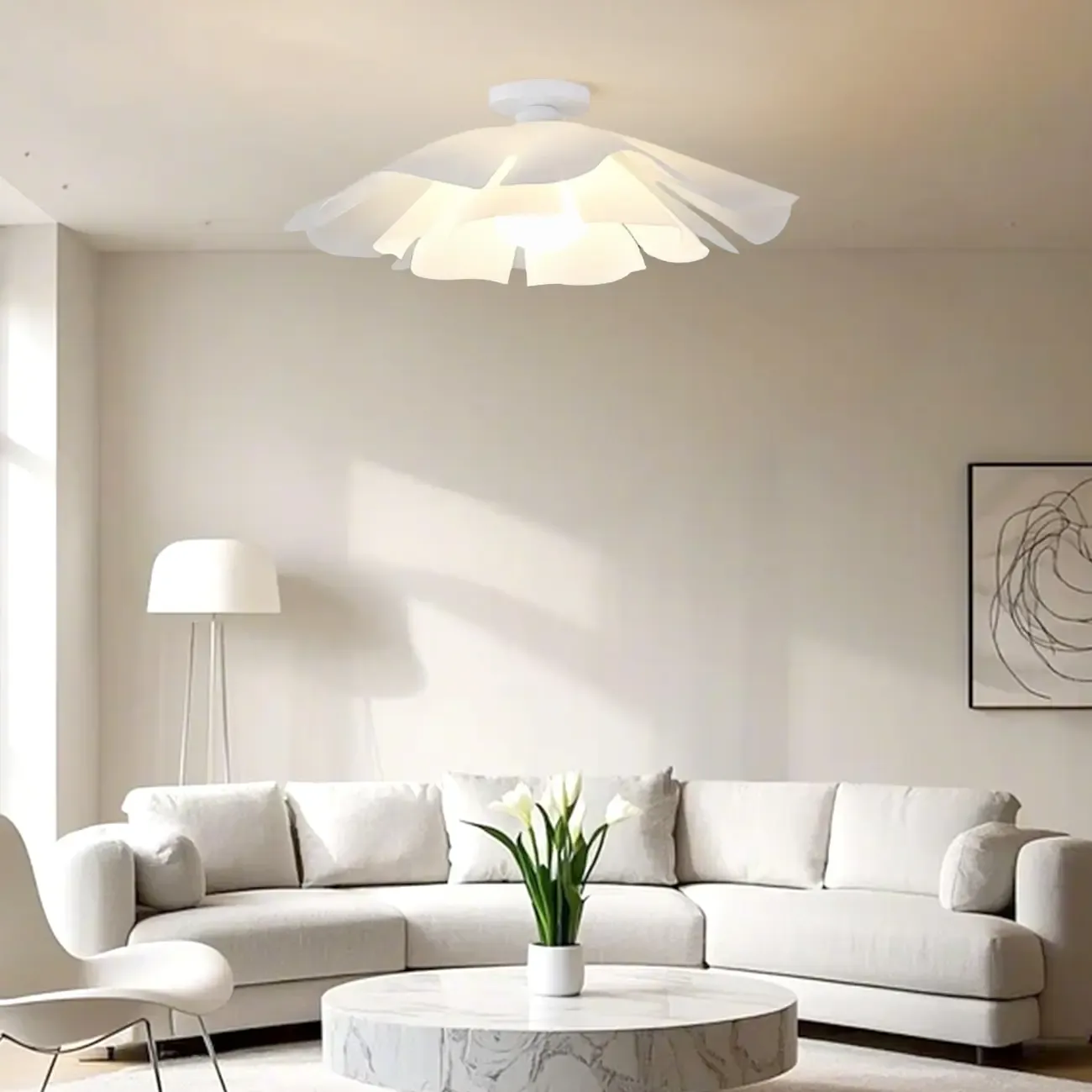 Elegant Floral LED Semi Flush Ceiling Light for Bedroom