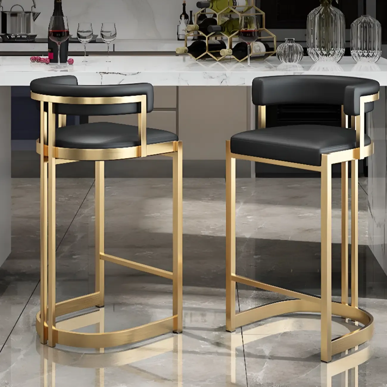Lavish Metal Cushioned Gold Sled Bar Stool