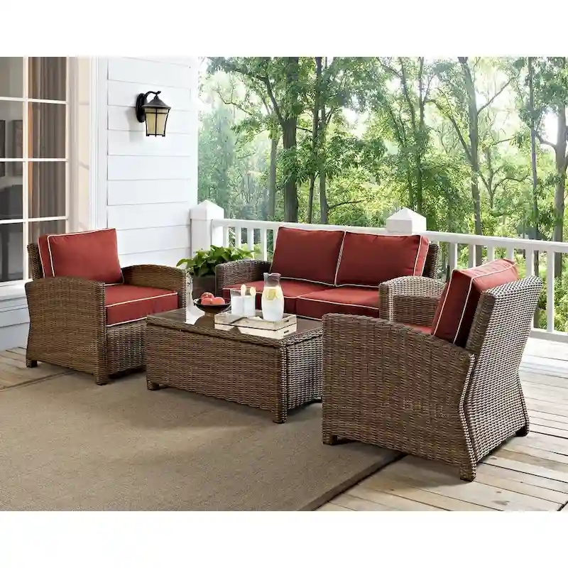 Crosley Bradenton 4-piece Outdoor Wicker Seating Set with Sangria Cushions