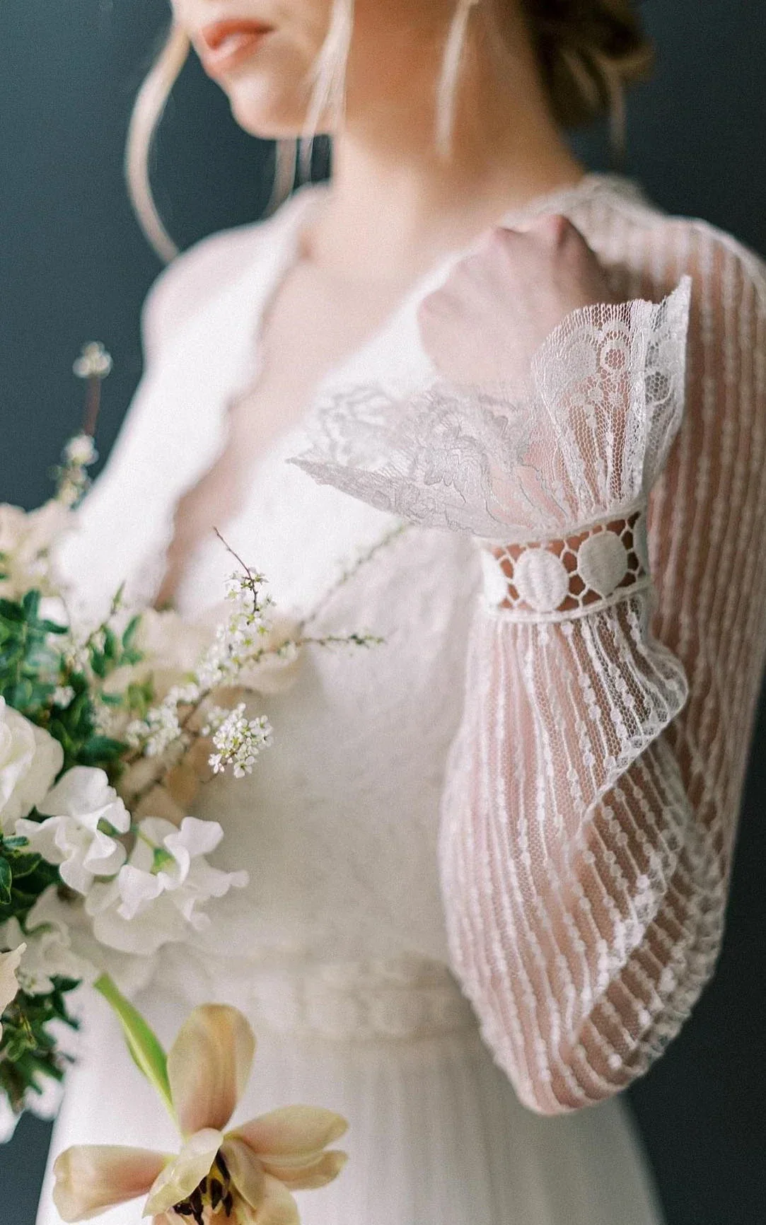 Casual A-Line Bateau Lace Tulle Wedding Dress With Long Sleeve And Sash