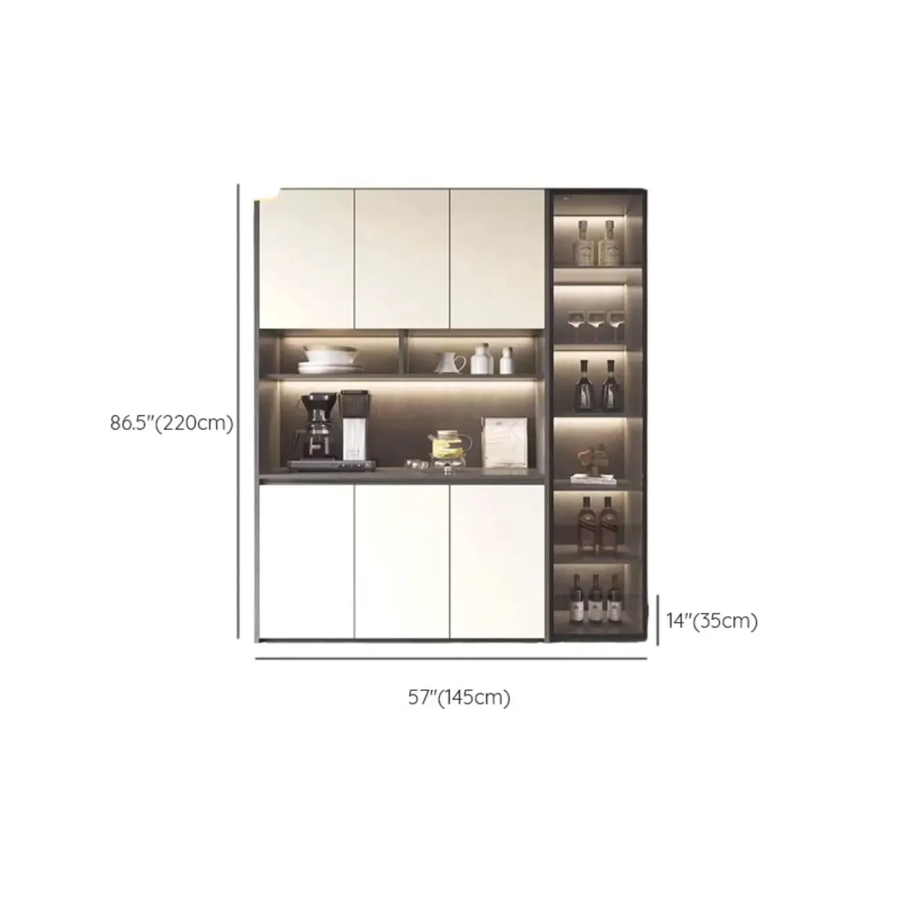 White Rectangular Multi-Shelves Glass Wood Wine Cabinet