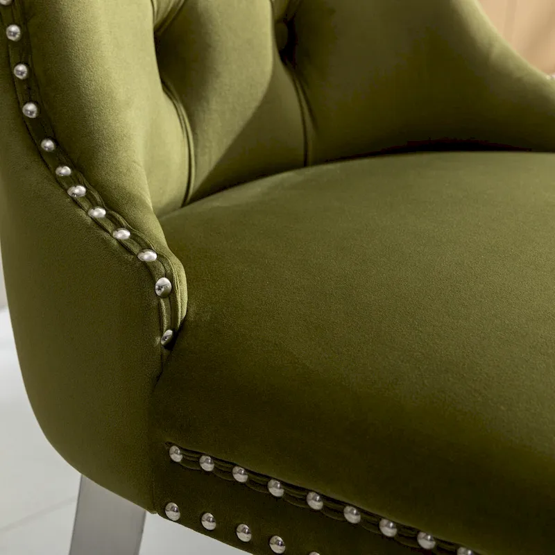 Velvet Dining Chair with Nailhead Trim and Chrome-Plated Stainless Steel Legs