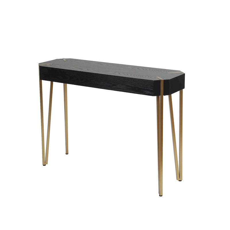 Black Wood and Gold Metal Console and Entry Table - 30.25 H x 42 W