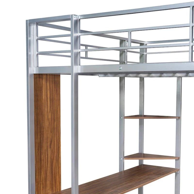 Modern Loft Bed with Ladder, Twin Size with Safety Rail