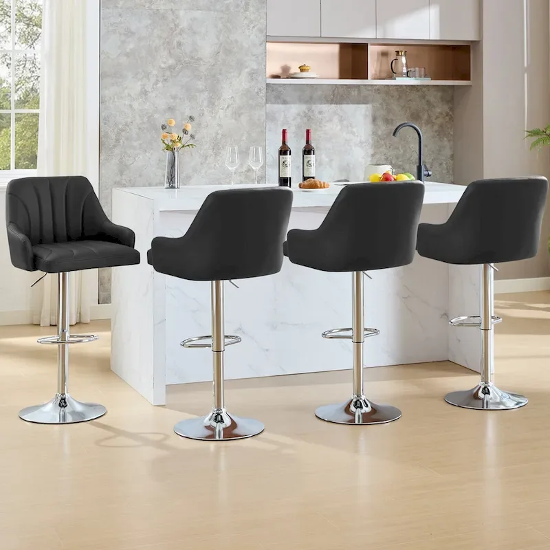 Adjustable Armless Swivel PU Leather Bar Stools Chrome Air Lift Counter Height Stools Set of 4