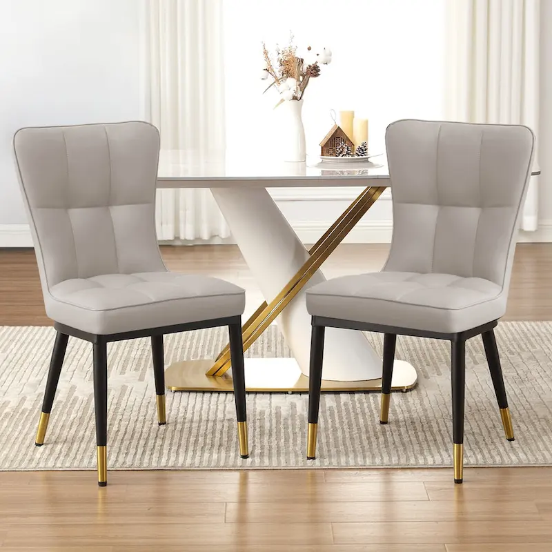Upholstered Dining Chairs Set of 2 with Metal Legs