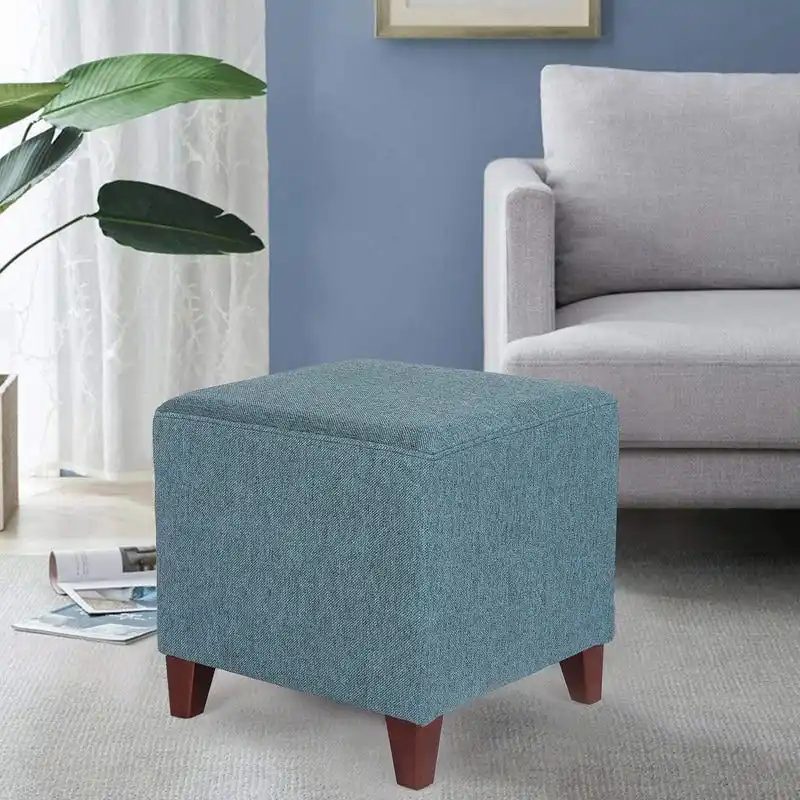 Adeco Square Ottoman Footrest Stool Small Fabric Bench Seat