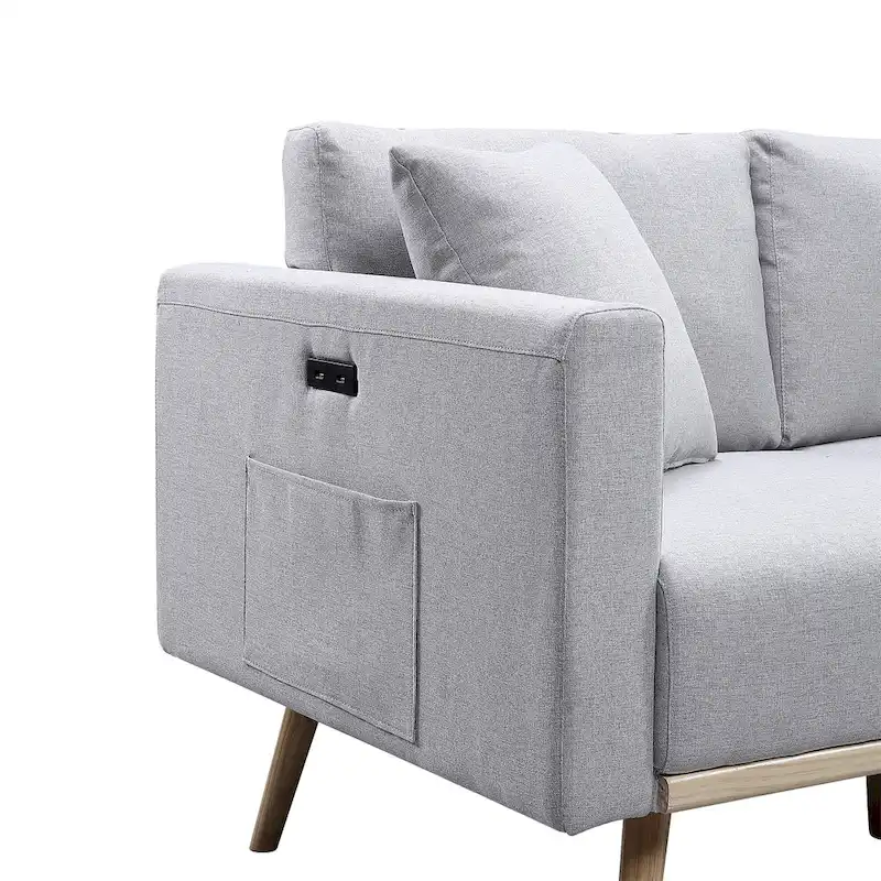 Linen Upholstered Loveseat with 2 Pillows
