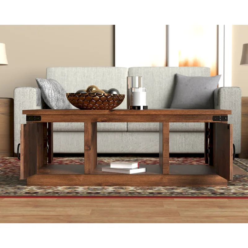 Farmhouse 48 Inch Coffee Table, No Assembly Required, Aged Whiskey Finish