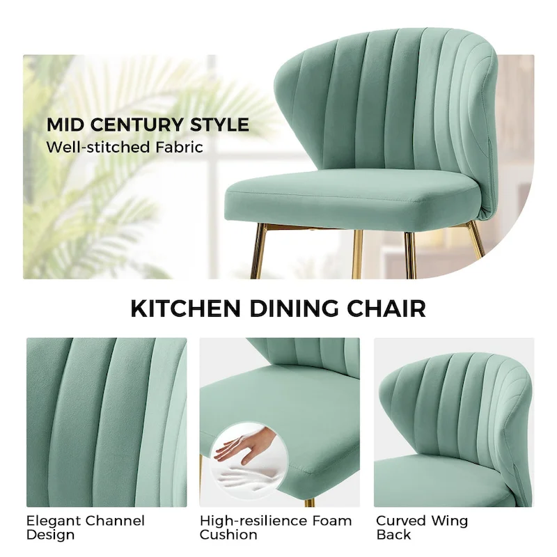 Velvet Upholstered Tufted Back Dining Chair with Metal Legs