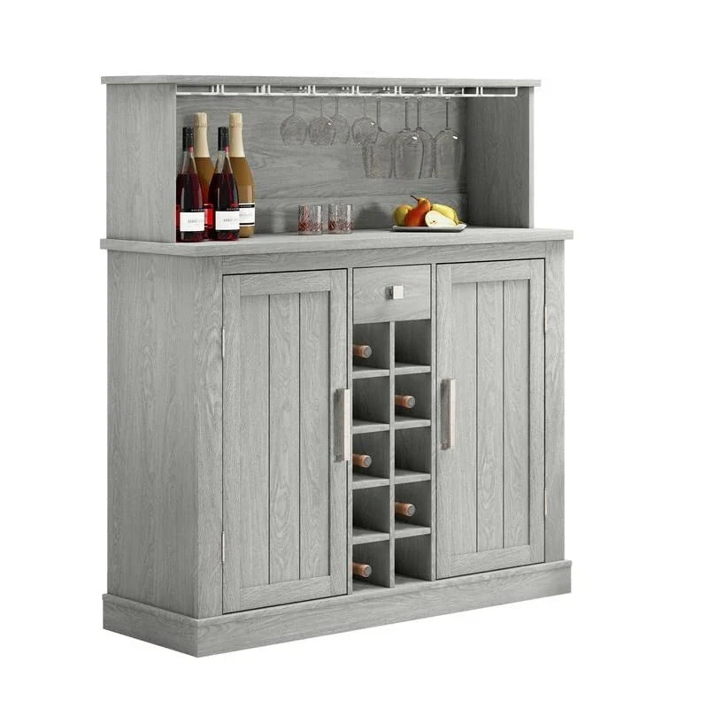 Buffet Bar Cabinet with Wine Rack - 10-Bottle Storage (Grey/White)