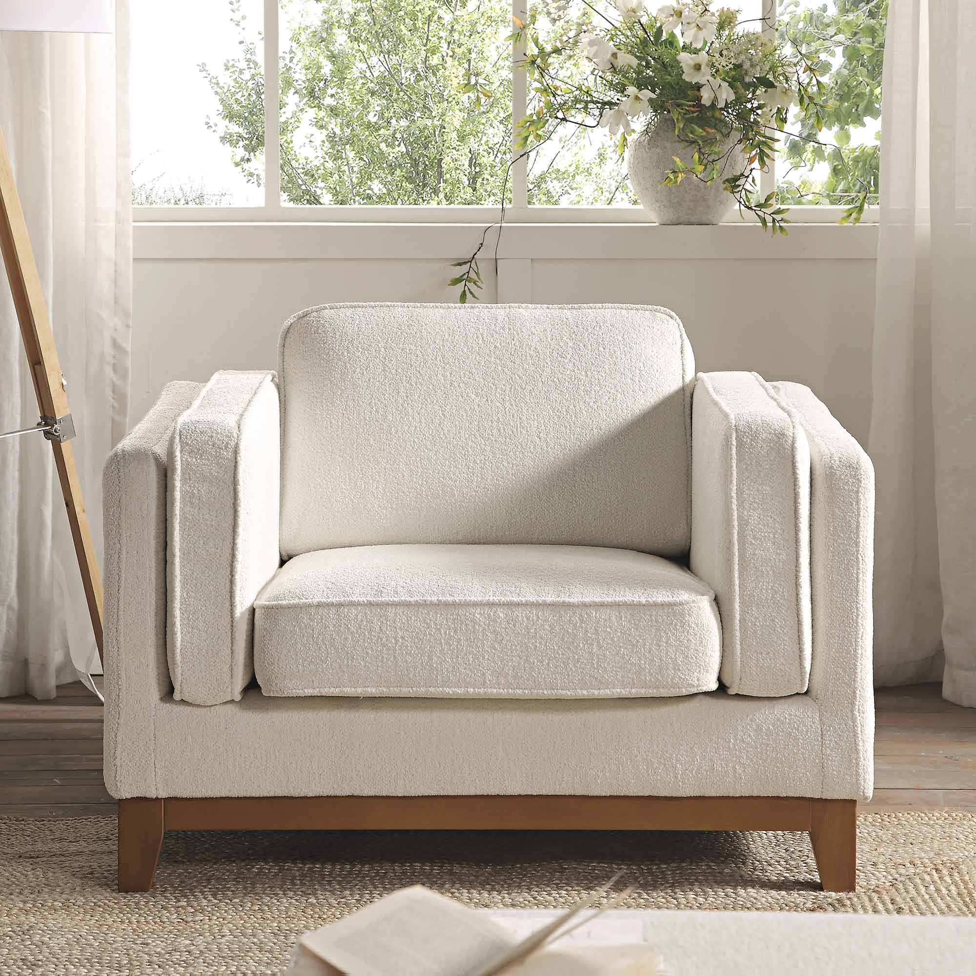 Beige Boucle Fabric Sofa, 1-Seater