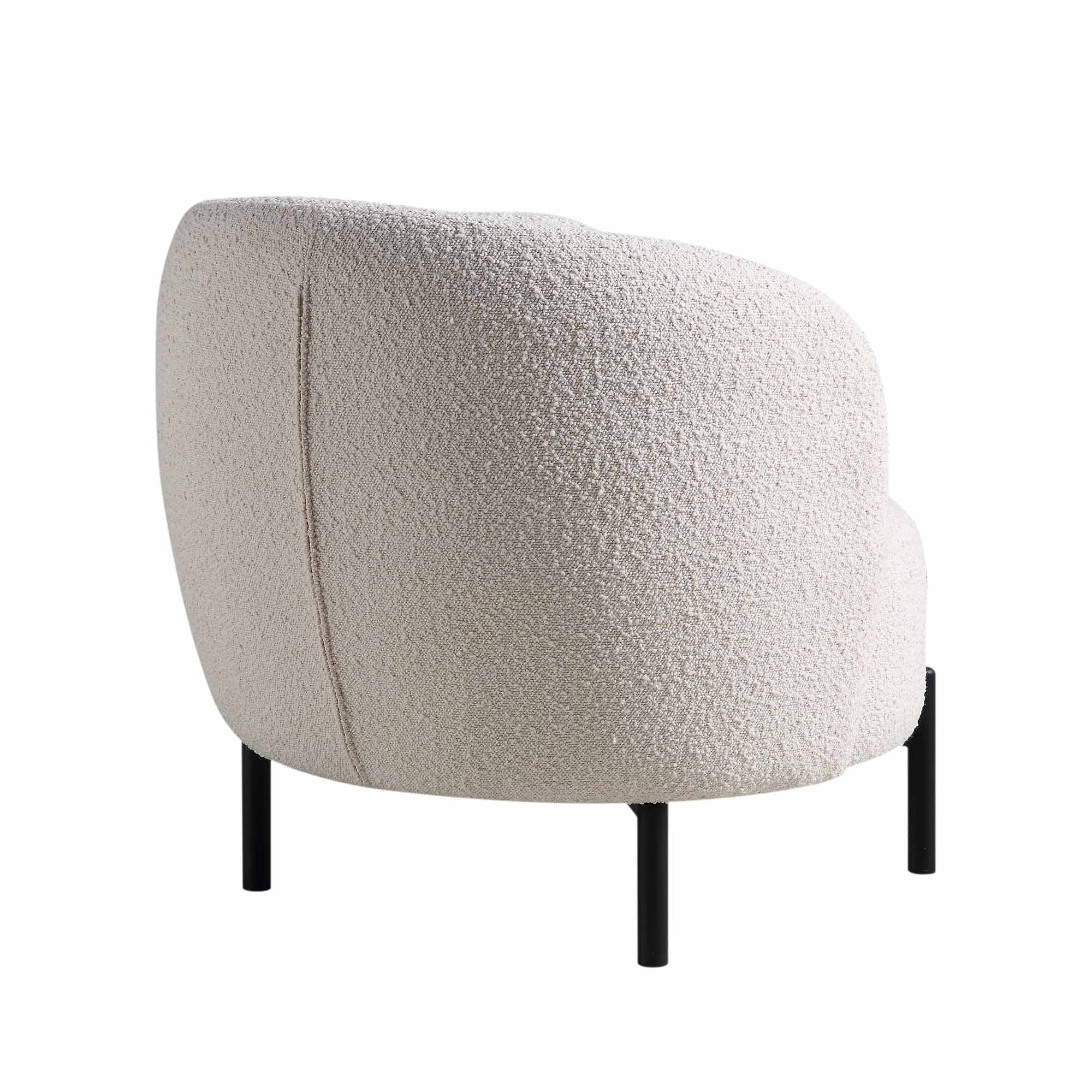 Armchair with Ball Cushion, Ecru Boucle