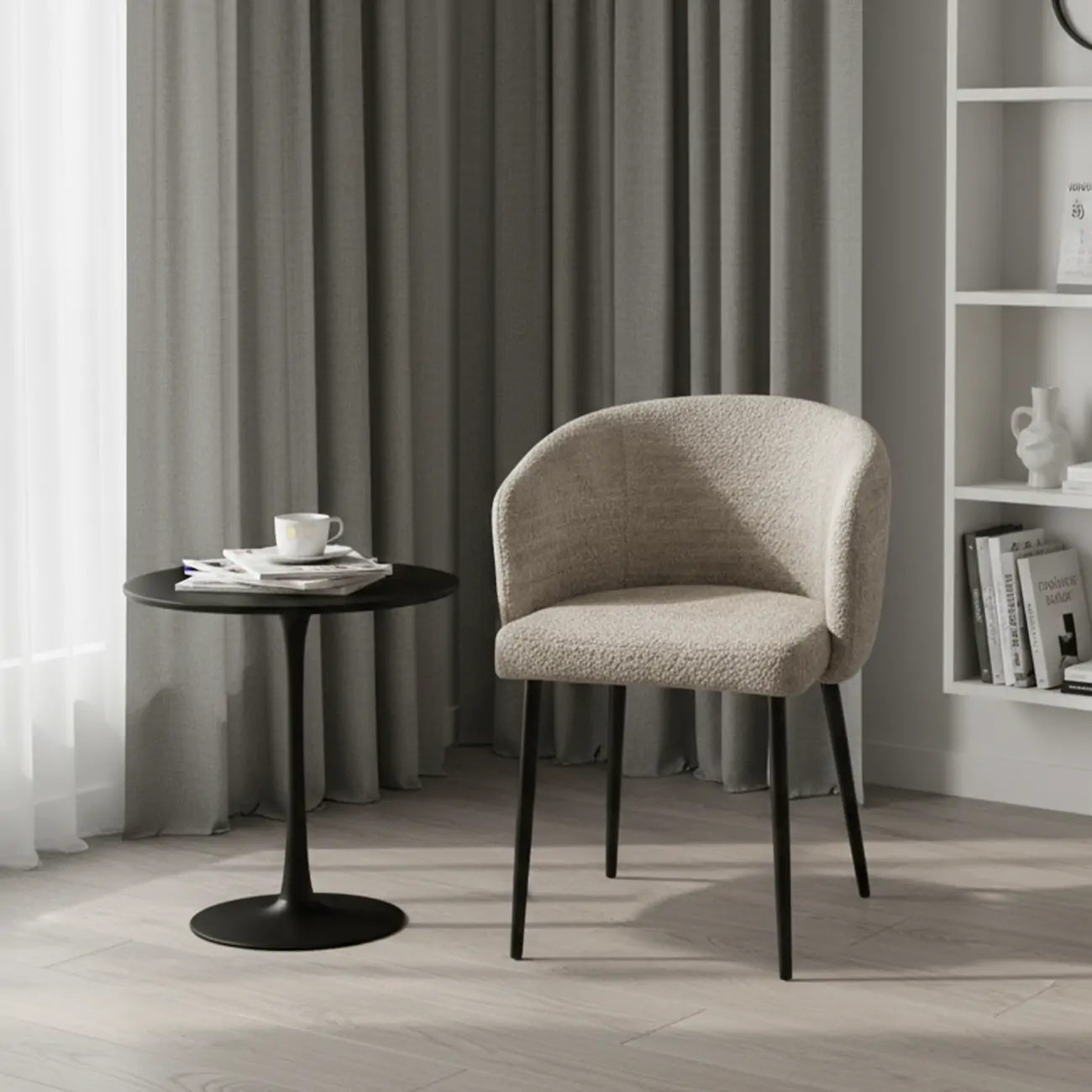 Modern Chenille Upholstered  Metal Leg Dining Chair