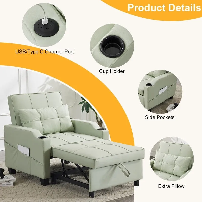 Chair Bed, Sleeper Sofa Chair Bed 3 in 1, Adjustable Recliner,Armchair, Sofa, Bed, Linen