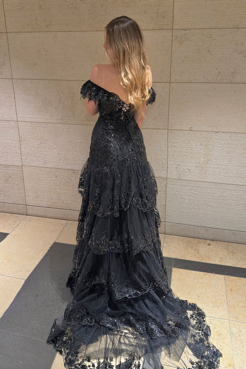 Sheath Off the Shoulder Long Lace Prom Dress (Lace-up Back)