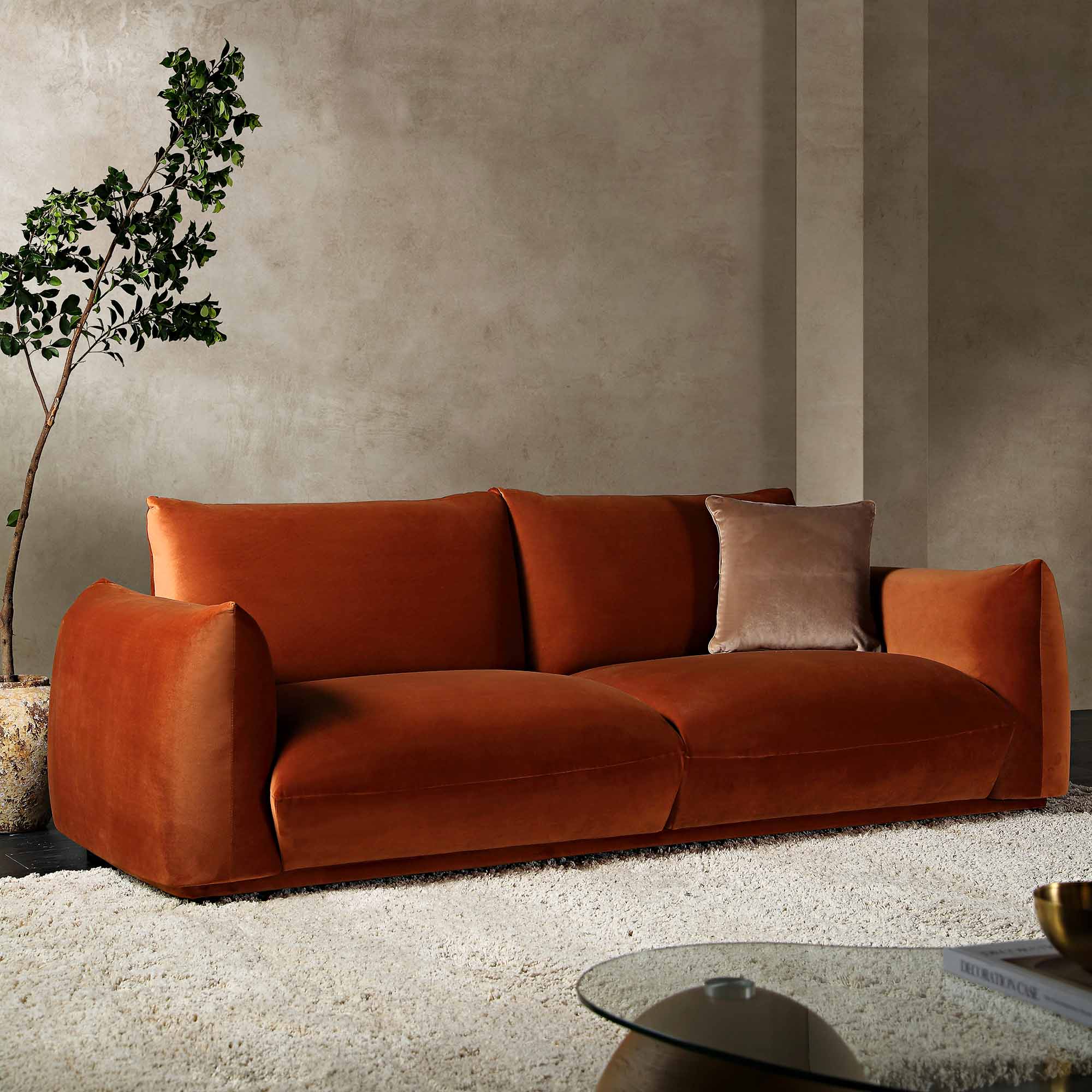 Three Seater Sofa, Rust Velvet
