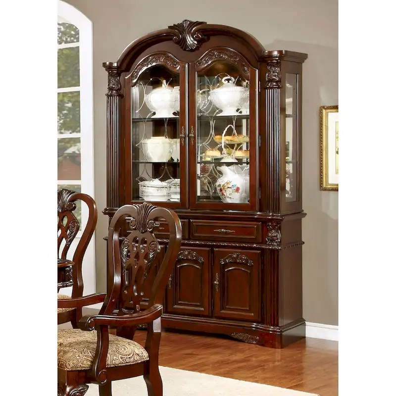 Brown Cherry Hutch and Buffet Cabinet