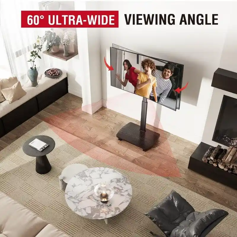 Black / Brown / White Rolling TV Stand with Height Adjustment & Swivel – Single