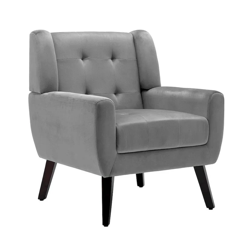 Tufted Upholstered Armchair with Wood Legs