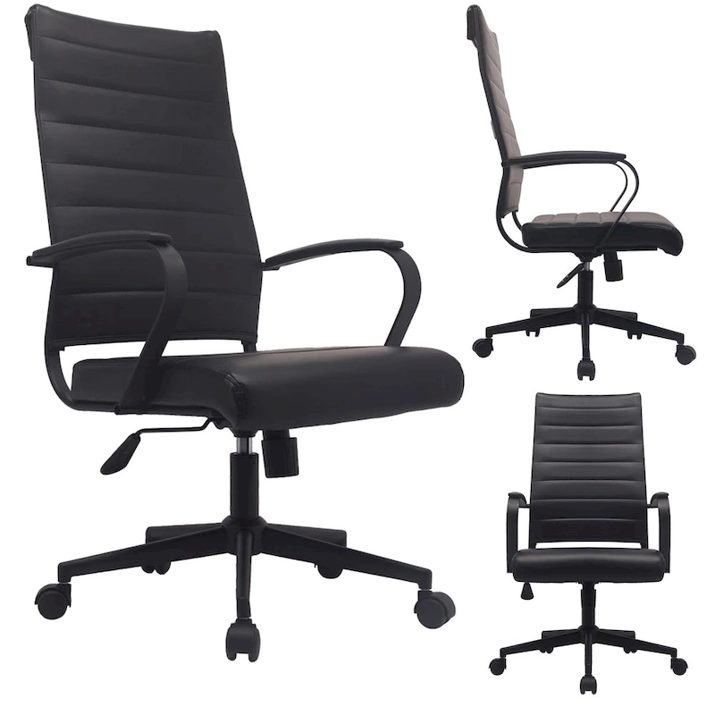 Modern Ergonomic Office Chair: Mid Back, PU Leather, Arms, Tilt, Adjustable Height, Wheels, Swivel