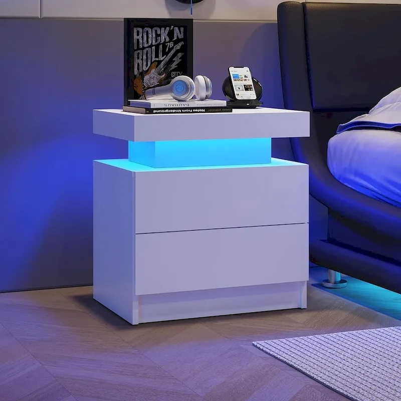 19.3 Modern 2 Drawers LED Nightstand with Adjustable Lights