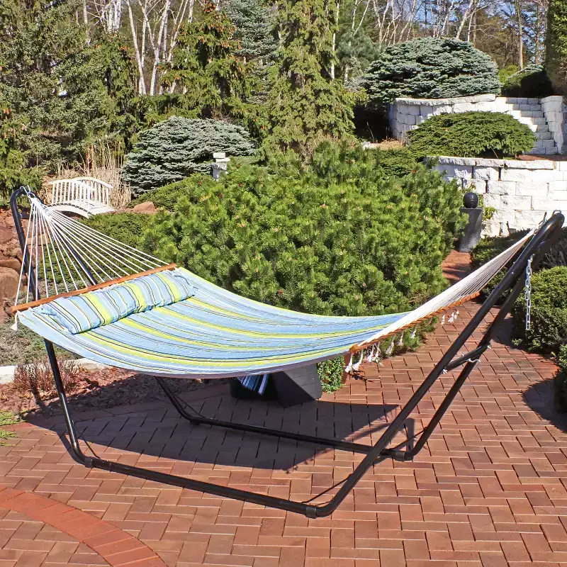 Sunnydaze Double Quilted Fabric Hammock with Universal Steel Stand - 450-Pound Capacity
