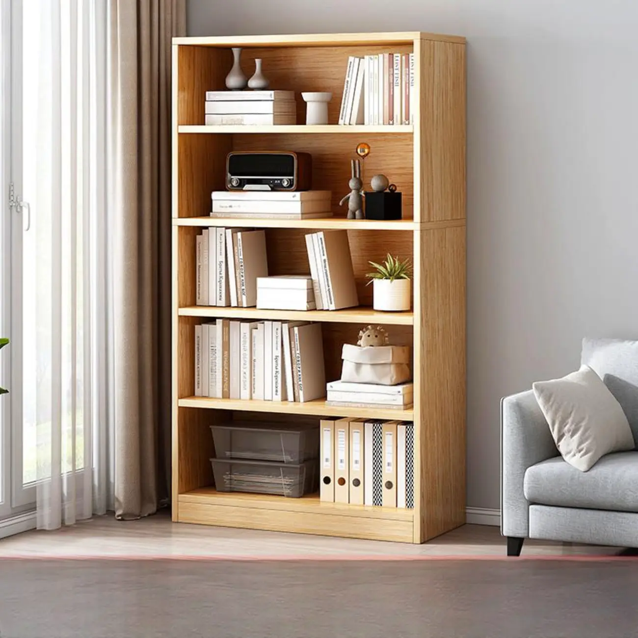 Modern Multi-Layer Brown Lumber Closed Back Bookcase