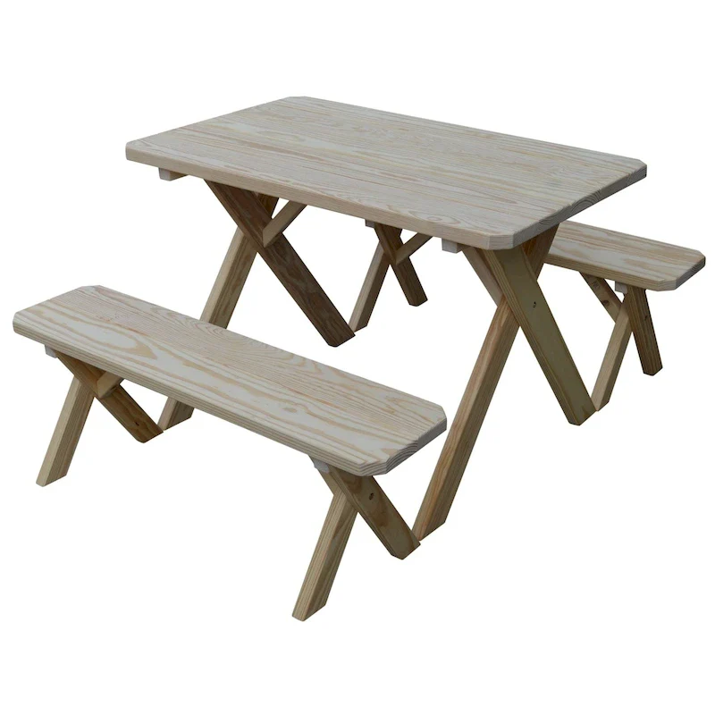 Pine 5' Cross-Leg Picnic Table with 2 Benches