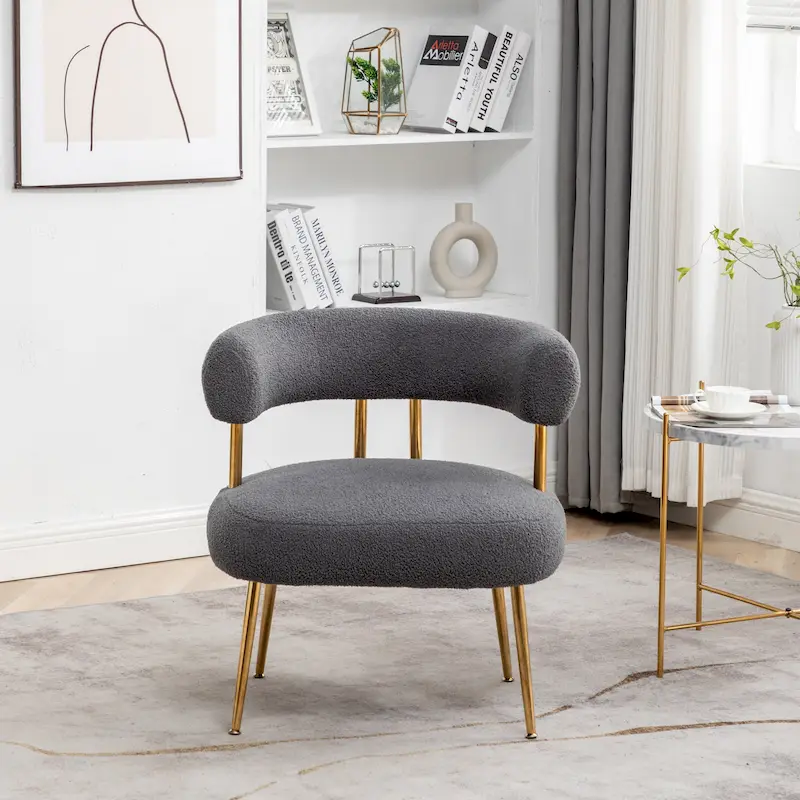 Modern Glam Upholstered Comfy Open-Back Accent Vanity Chair with Golden Legs