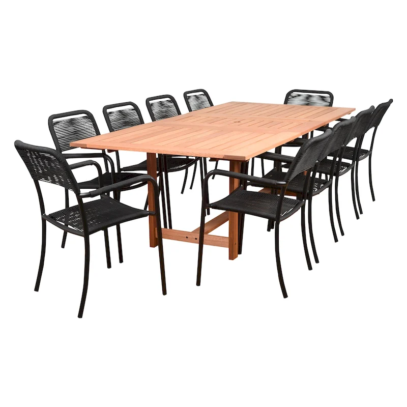 Amazonia Curry Aluminum/Eucalyptus 11-piece Outdoor Extending Dining Set