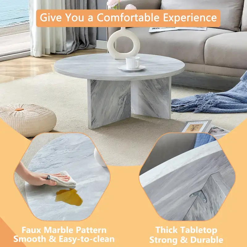 Modern Round MDF Coffee Table Durable Living Room Center Table