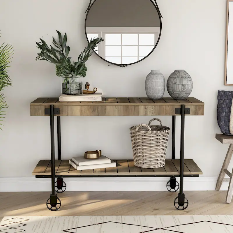 Hyssop Farmhouse 47-inch Metal 1-Shelf Console Table by Furniture of America