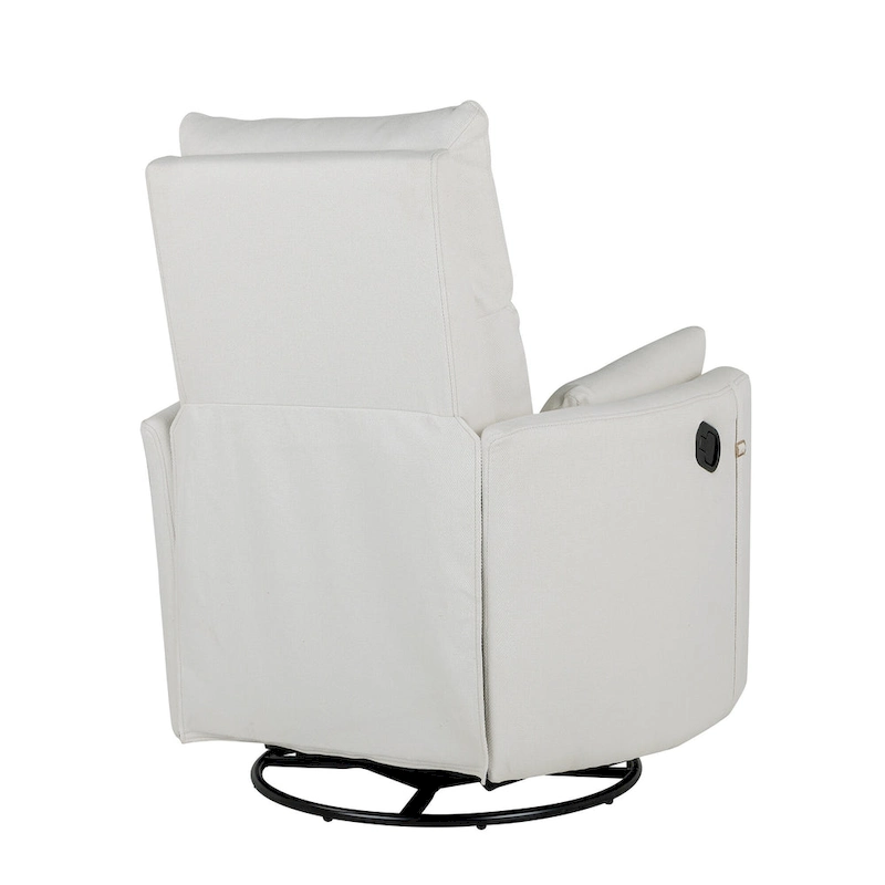 Beige Upholstered Swivel Rocker Recliner with Manual Recline, 360 Swivel, and Two Removable Cushions