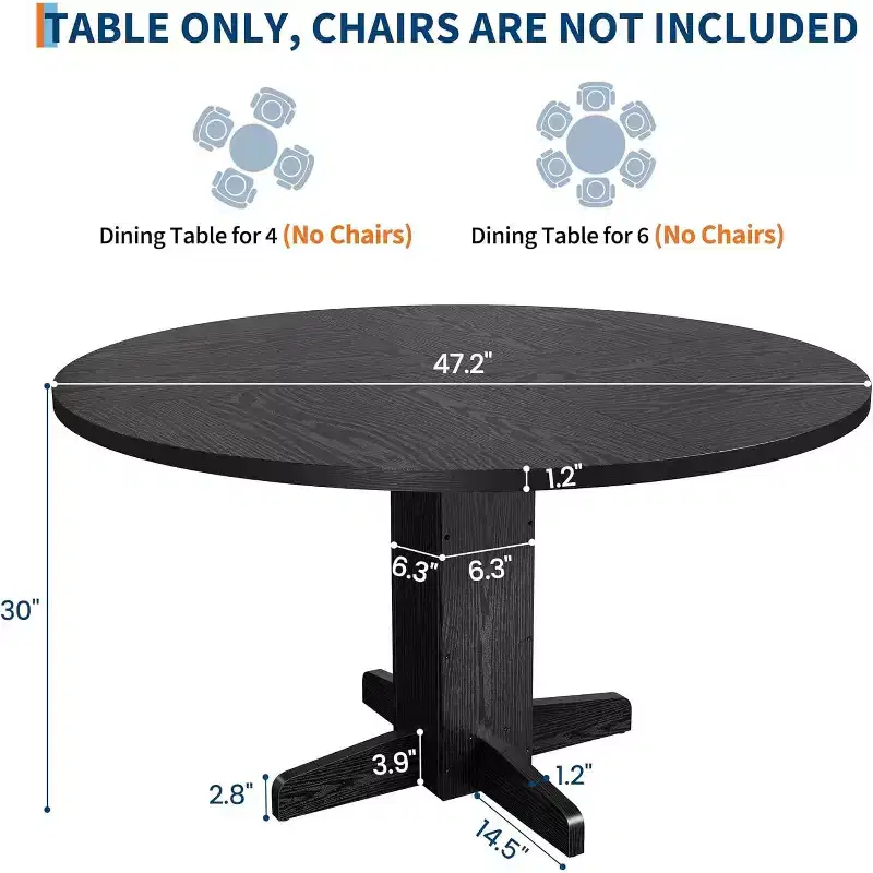 Round Dining Table for 4, 47 Inch Round Dinner Table, Farmhouse Circle Kitchen Table for Dining Room, Kitchen, Living Room (Table Only)