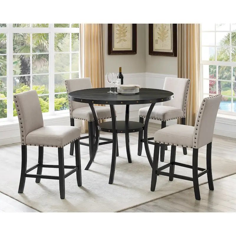 Small Party Dining Table and Chair Sets Vintage Dining Table and Chair Sets with Brass Nailhead Trim and Storage for Kitchen