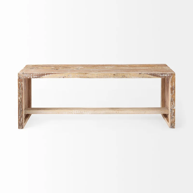 Light Brown Reclaimed Wood Bench - 47W x 13D x 18H