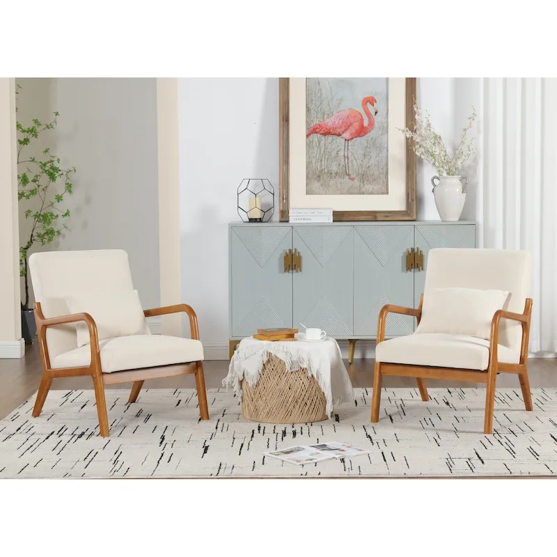 Velvet/leather Upholstered Mid-Century Modern Wood Frame Armchair for Living Room(set of 2)